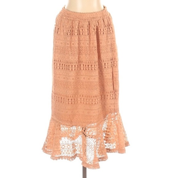 Anthro Solitaire Peach Lace Victorian modern Crocheted boho skirt ruffle hem new - Picture 1 of 10